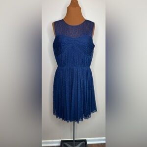 CeCe By Cynthia Steffe Pleated Lace Overlay Blue Dress Size 8